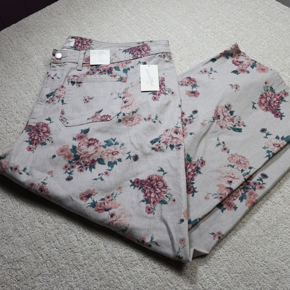 Universal Thread Floral Sailor Straight Leg High Rise Pants Khaki 28 Regular